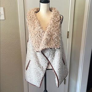 LOVE TREE Beige and Brown Faux Sherpa Vest